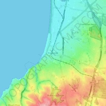 Frankstonの地形図、標高、地勢