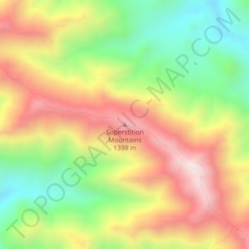 Superstition Mountainsの地形図、標高、地勢