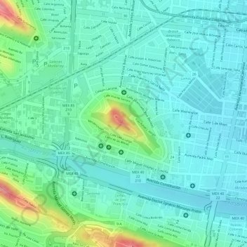 Cerro del Obispadoの地形図、標高、地勢