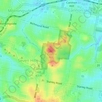 Esquiline Hillの地形図、標高、地勢