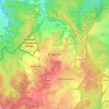 Ehestorfの地形図、標高、地勢