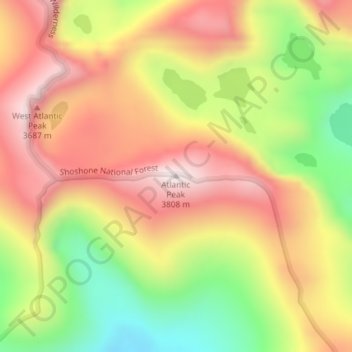 Atlantic Peakの地形図、標高、地勢