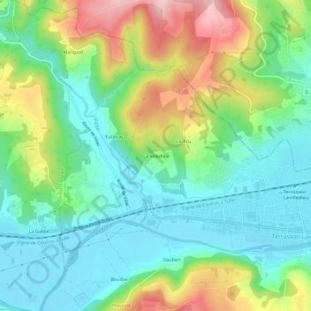 La Villedieuの地形図、標高、地勢