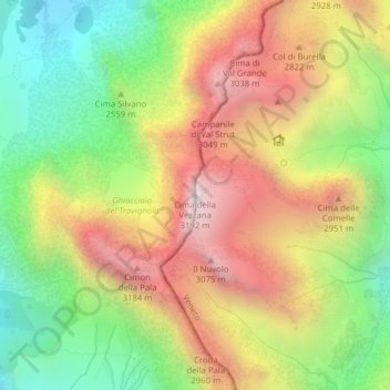 Cima della Vezzanaの地形図、標高、地勢