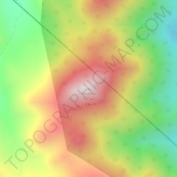 Middle Sisterの地形図、標高、地勢