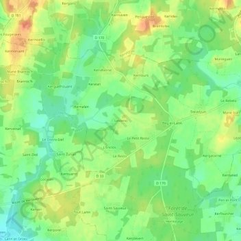 Lestenoの地形図、標高、地勢