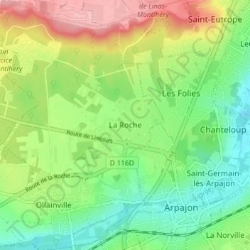 La Rocheの地形図、標高、地勢