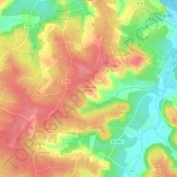 La Borie de Prussiの地形図、標高、地勢