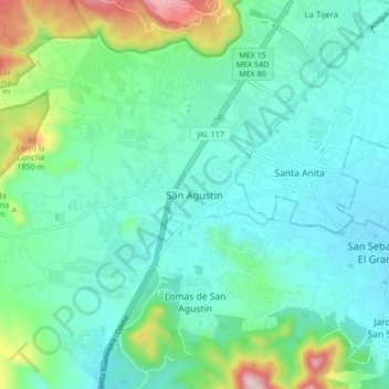 San Agustínの地形図、標高、地勢
