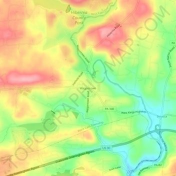 Wagontownの地形図、標高、地勢