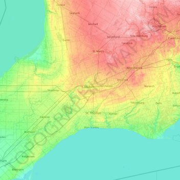 London (city)の地形図、標高、地勢