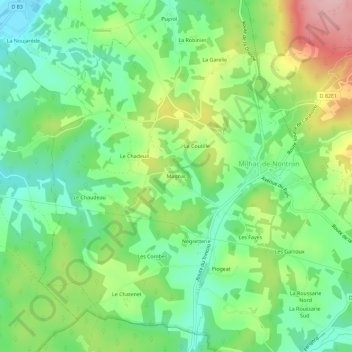 Magnacの地形図、標高、地勢