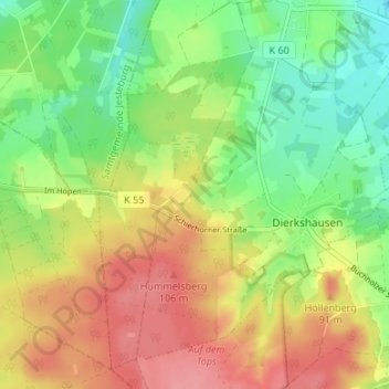 Drumbergenの地形図、標高、地勢