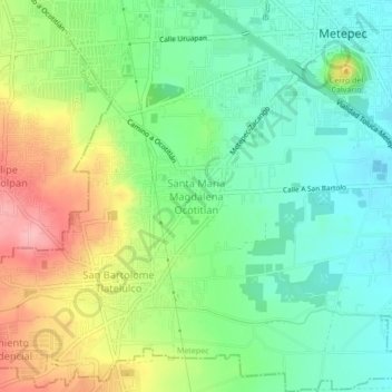 Santa María Magdalena Ocotitlanの地形図、標高、地勢