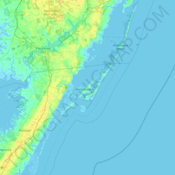 Chincoteague Islandの地形図、標高、地勢