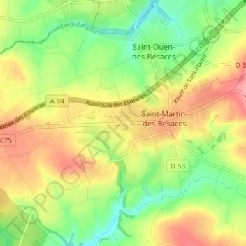 Les Blanches Landesの地形図、標高、地勢