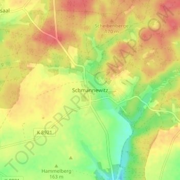 Schmannewitzの地形図、標高、地勢