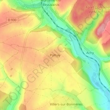 Polhayの地形図、標高、地勢