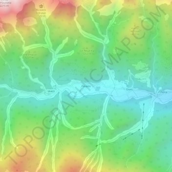 Pesariisの地形図、標高、地勢