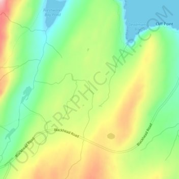 Deadmans Pondの地形図、標高、地勢