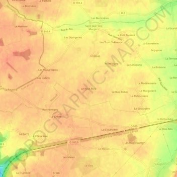 Le Haut Boisの地形図、標高、地勢
