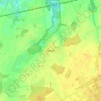 Wedelの地形図、標高、地勢