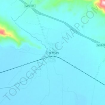 Tres Picosの地形図、標高、地勢
