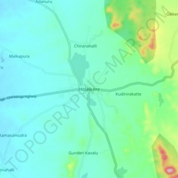 Holalkereの地形図、標高、地勢