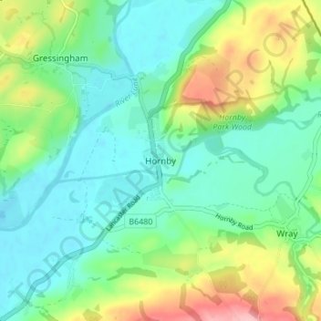 Hornbyの地形図、標高、地勢