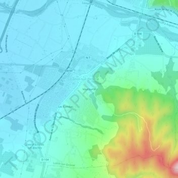 Vaucourteの地形図、標高、地勢