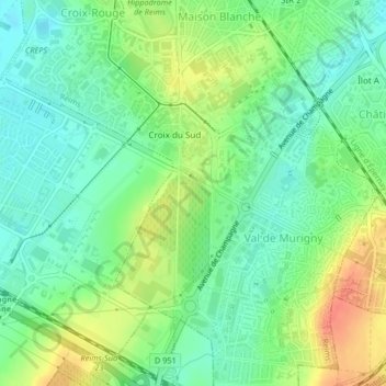 Murignyの地形図、標高、地勢