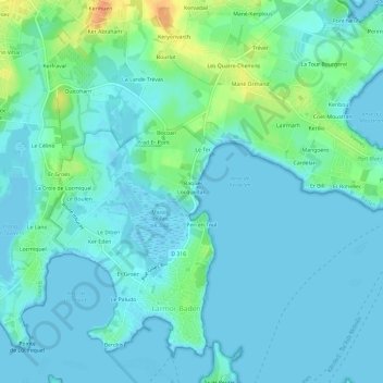 Locqueltasの地形図、標高、地勢