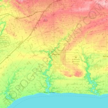 St. Thomasの地形図、標高、地勢