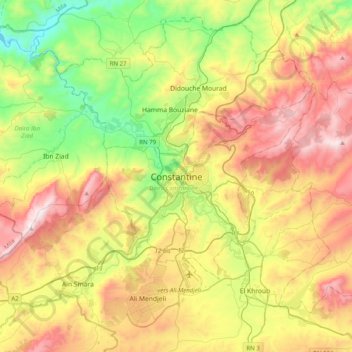 Constantineの地形図、標高、地勢