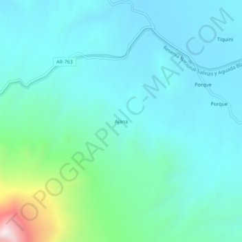 Ajanaの地形図、標高、地勢