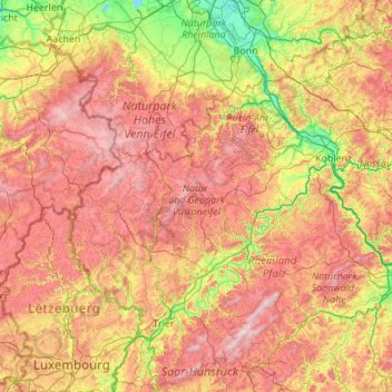 Vulkaneifelの地形図、標高、地勢