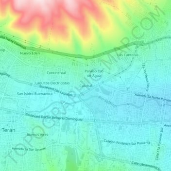 Calichalの地形図、標高、地勢