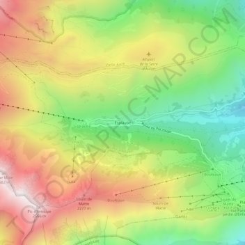 Espiaubeの地形図、標高、地勢