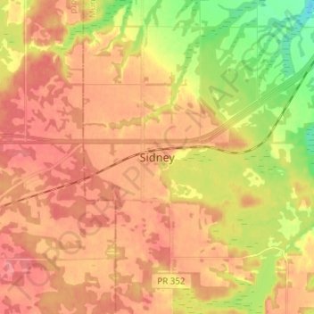 Sidneyの地形図、標高、地勢