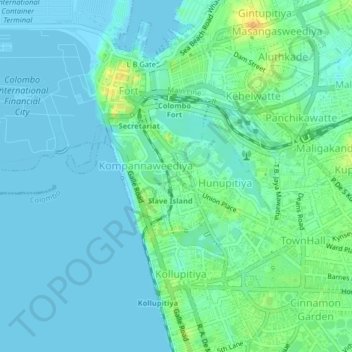 Slave Islandの地形図、標高、地勢