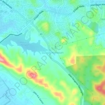 Sungai Harapanの地形図、標高、地勢