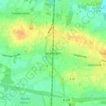 Gestringenの地形図、標高、地勢