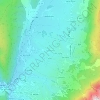 Les Bonnetsの地形図、標高、地勢
