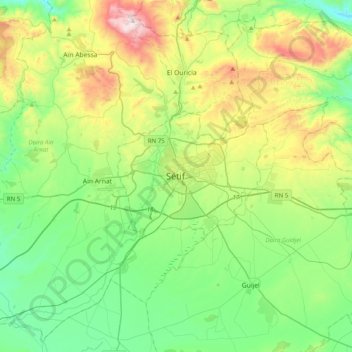 Sétifの地形図、標高、地勢