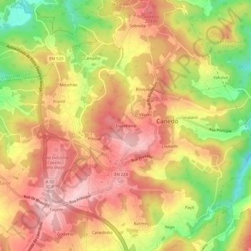 Espinheiroの地形図、標高、地勢