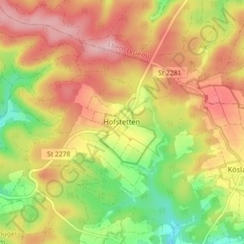 Hofstettenの地形図、標高、地勢