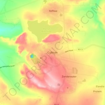 Cullinanの地形図、標高、地勢