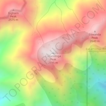 Cucamonga Peakの地形図、標高、地勢