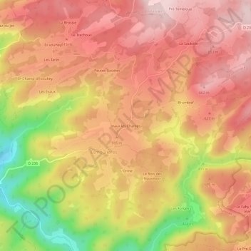 Viaux les Champsの地形図、標高、地勢