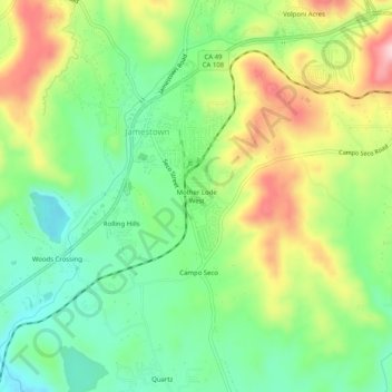 Mother Lode Westの地形図、標高、地勢